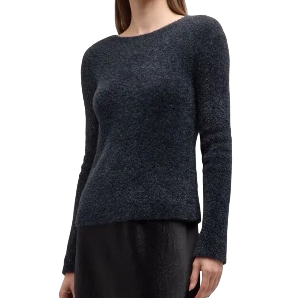 VINCE BLACK SILVER LUREX EYELASH SWEATER SIZE XLARGE XL
